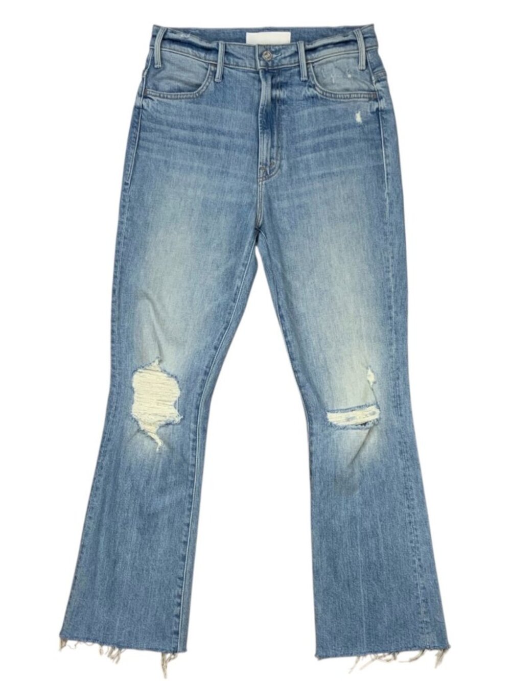 MOTHER Superior The Hustler Ankle Fray Jean 27 Ropes End Ripped Light Wash